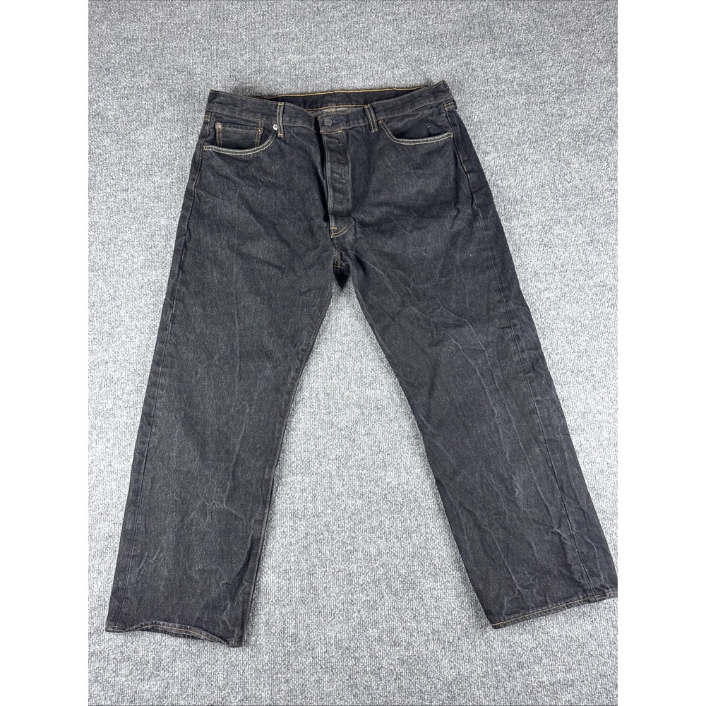 Levi's 501 Black Denim Jeans Men Button Fly Straight Fit 42x30 (42x28)